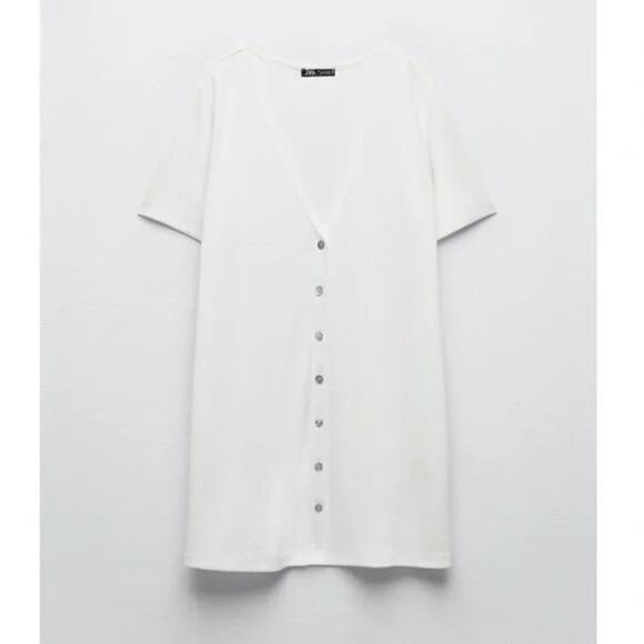 NWT - ZARA Women’s Ribbed Button Up Longline T Shirt / Tunic - Picture 4 of 4